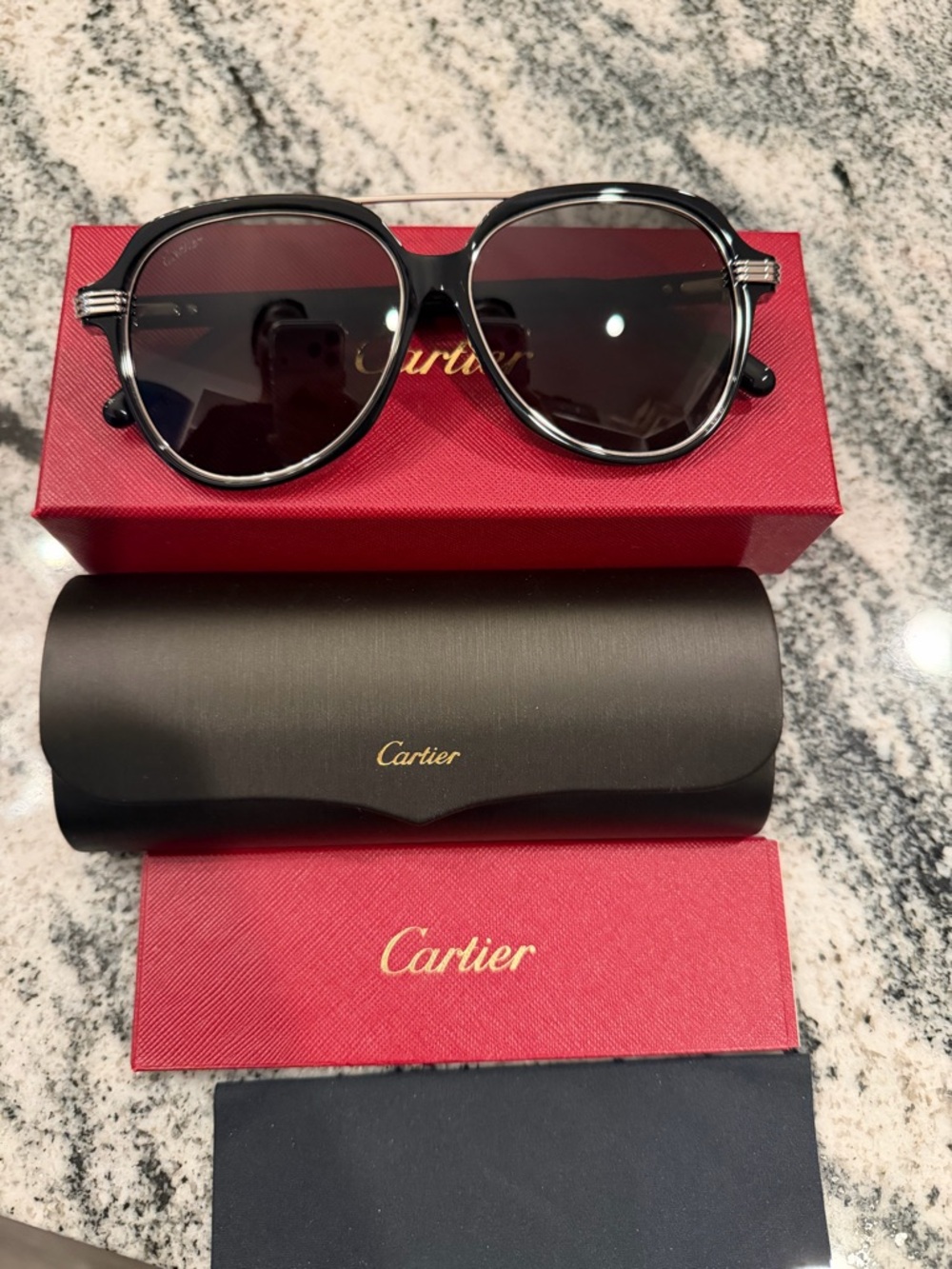 Cartier Black Sunglasses with Dark Smoke Lenses